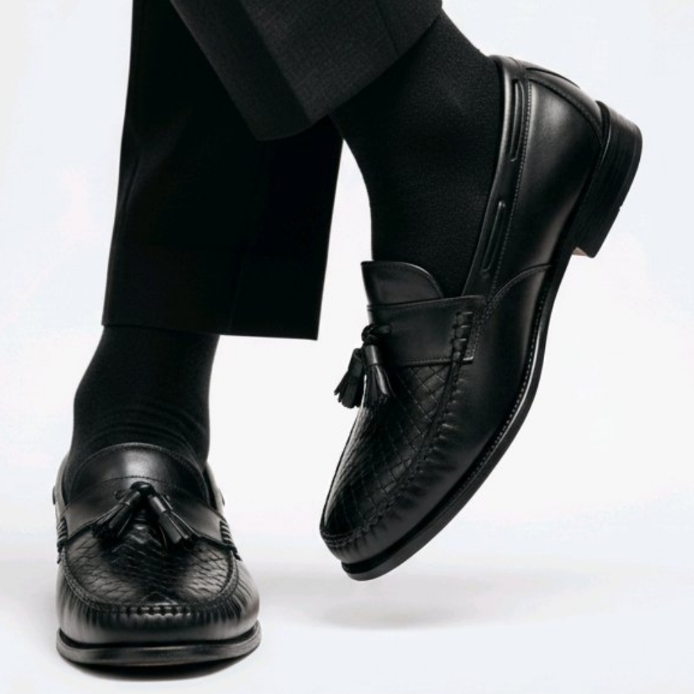 Johnston & Murphy Cellini Black Leather Tassel Loafers Men's Size 9 M Dress Shoe